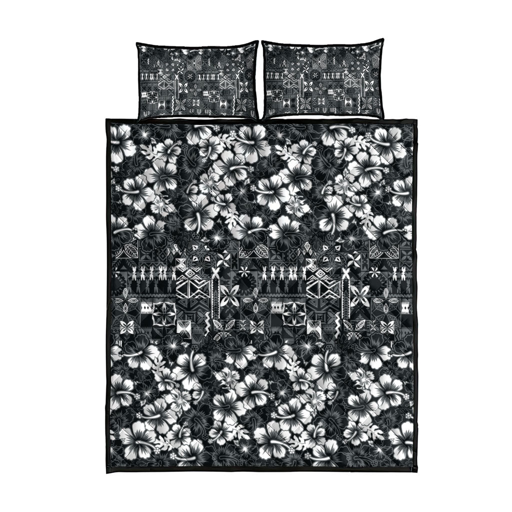 Black Hawaiian Tapa Tribal Hibiscus Quilt Bed Set LT9 - Polynesian Pride