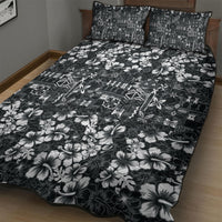 Black Hawaiian Tapa Tribal Hibiscus Quilt Bed Set LT9 - Polynesian Pride