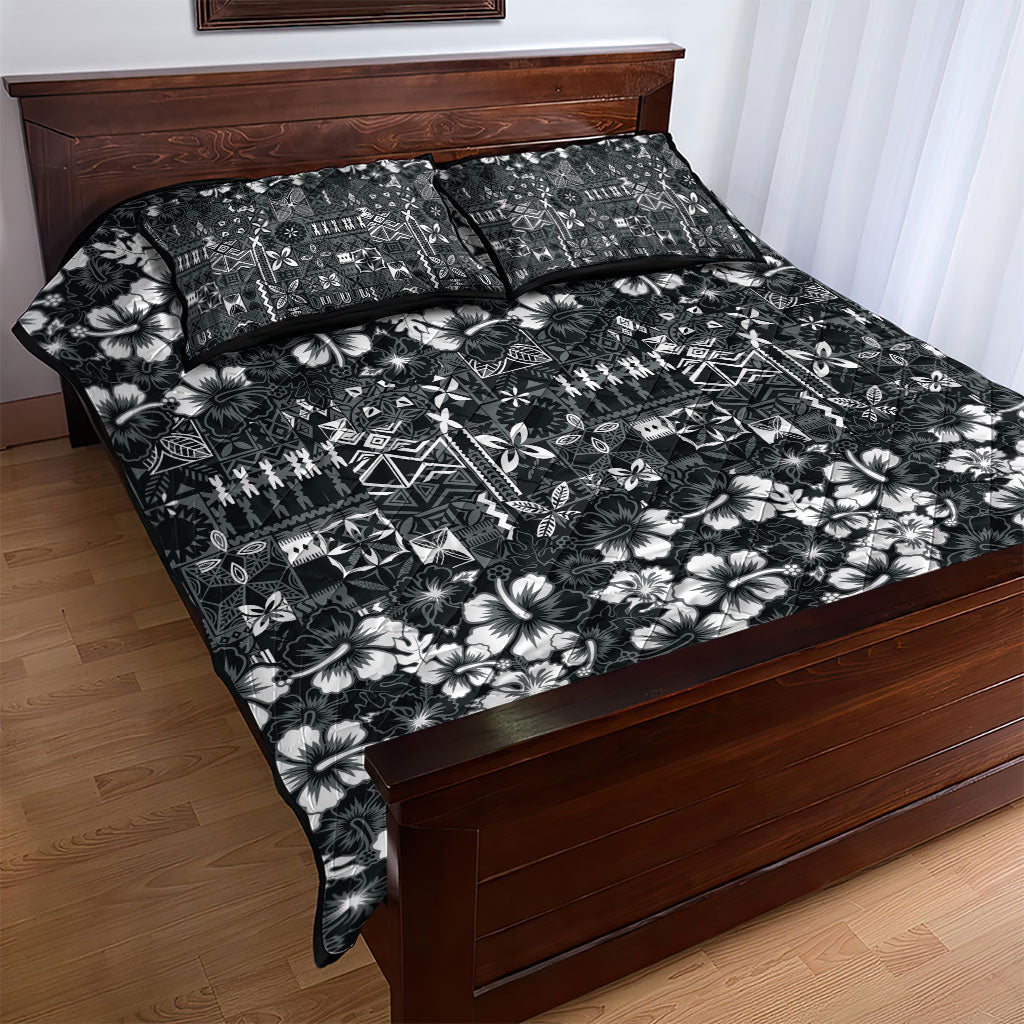 Black Hawaiian Tapa Tribal Hibiscus Quilt Bed Set LT9 - Polynesian Pride