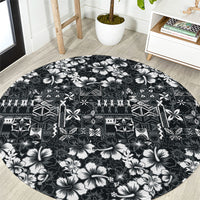 Black Hawaiian Tapa Tribal Hibiscus Round Carpet LT9 Black - Polynesian Pride