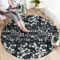 Black Hawaiian Tapa Tribal Hibiscus Round Carpet LT9 - Polynesian Pride