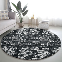 Black Hawaiian Tapa Tribal Hibiscus Round Carpet LT9 - Polynesian Pride