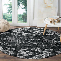 Black Hawaiian Tapa Tribal Hibiscus Round Carpet LT9 - Polynesian Pride