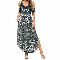 Black Hawaiian Tapa Tribal Hibiscus Summer Maxi Dress LT9 Women Black - Polynesian Pride