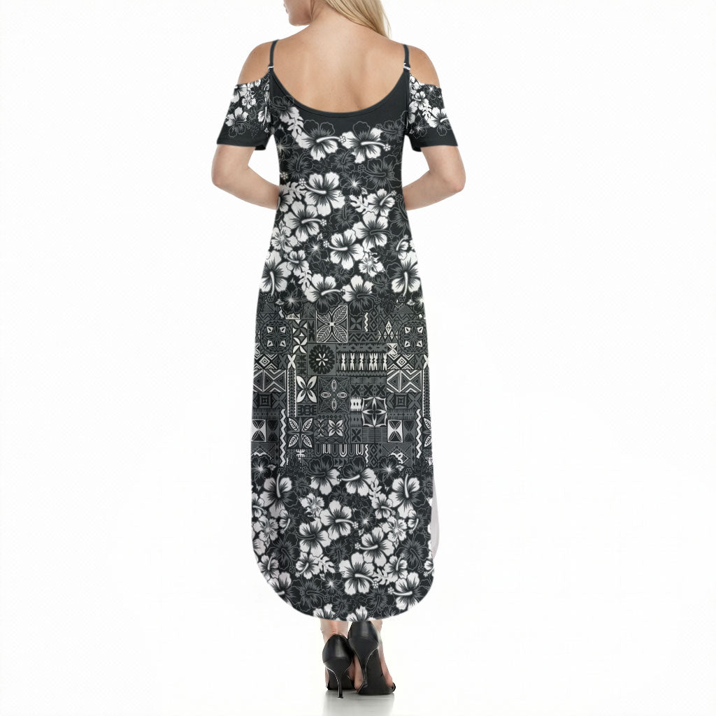 Black Hawaiian Tapa Tribal Hibiscus Summer Maxi Dress LT9 - Polynesian Pride