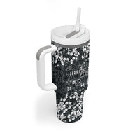 Black Hawaiian Tapa Tribal Hibiscus Tumbler With Handle LT9 - Polynesian Pride
