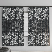 Black Hawaiian Tapa Tribal Hibiscus Window Curtain LT9 With Hooks Black - Polynesian Pride