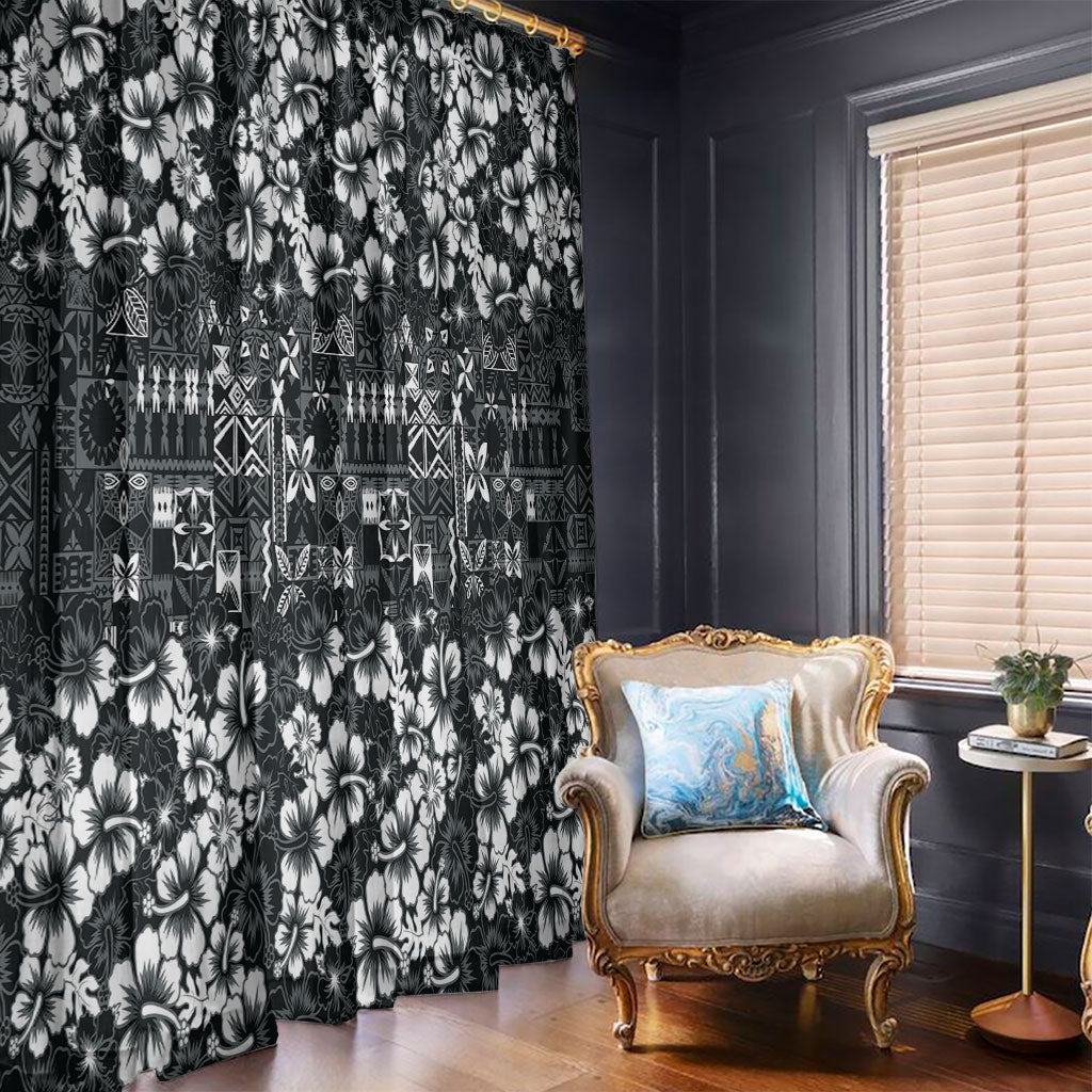 Black Hawaiian Tapa Tribal Hibiscus Window Curtain LT9 - Polynesian Pride