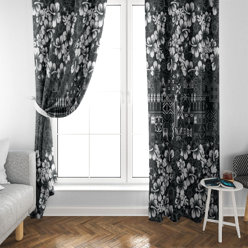 Black Hawaiian Tapa Tribal Hibiscus Window Curtain LT9 - Polynesian Pride