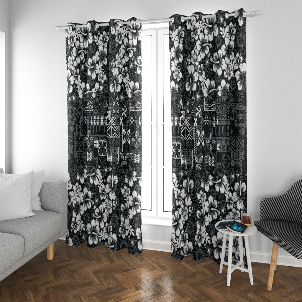 Black Hawaiian Tapa Tribal Hibiscus Window Curtain LT9 With Grommets Black - Polynesian Pride