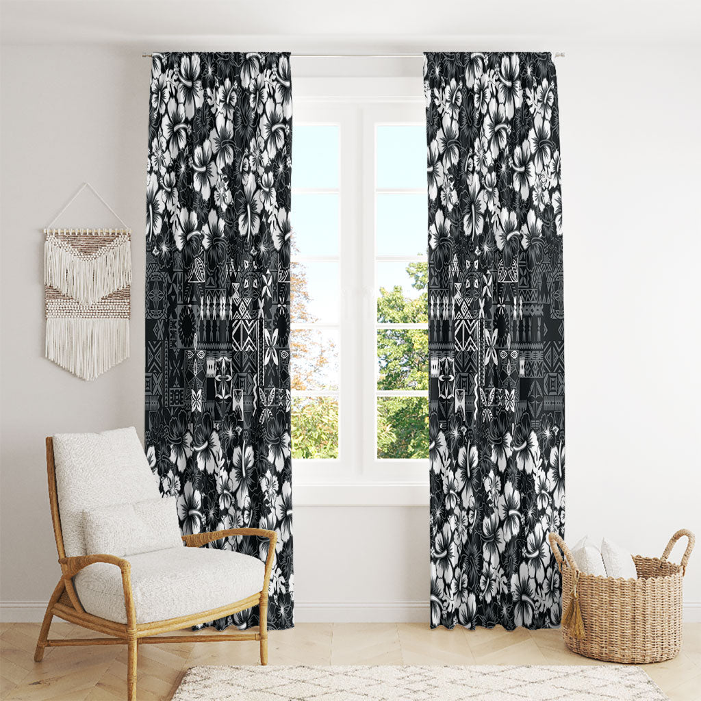 Black Hawaiian Tapa Tribal Hibiscus Window Curtain LT9 - Polynesian Pride