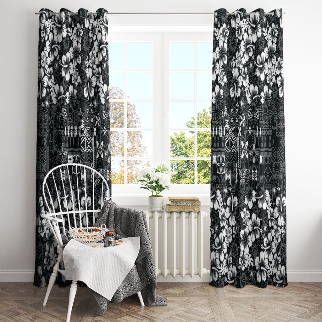 Black Hawaiian Tapa Tribal Hibiscus Window Curtain LT9 - Polynesian Pride