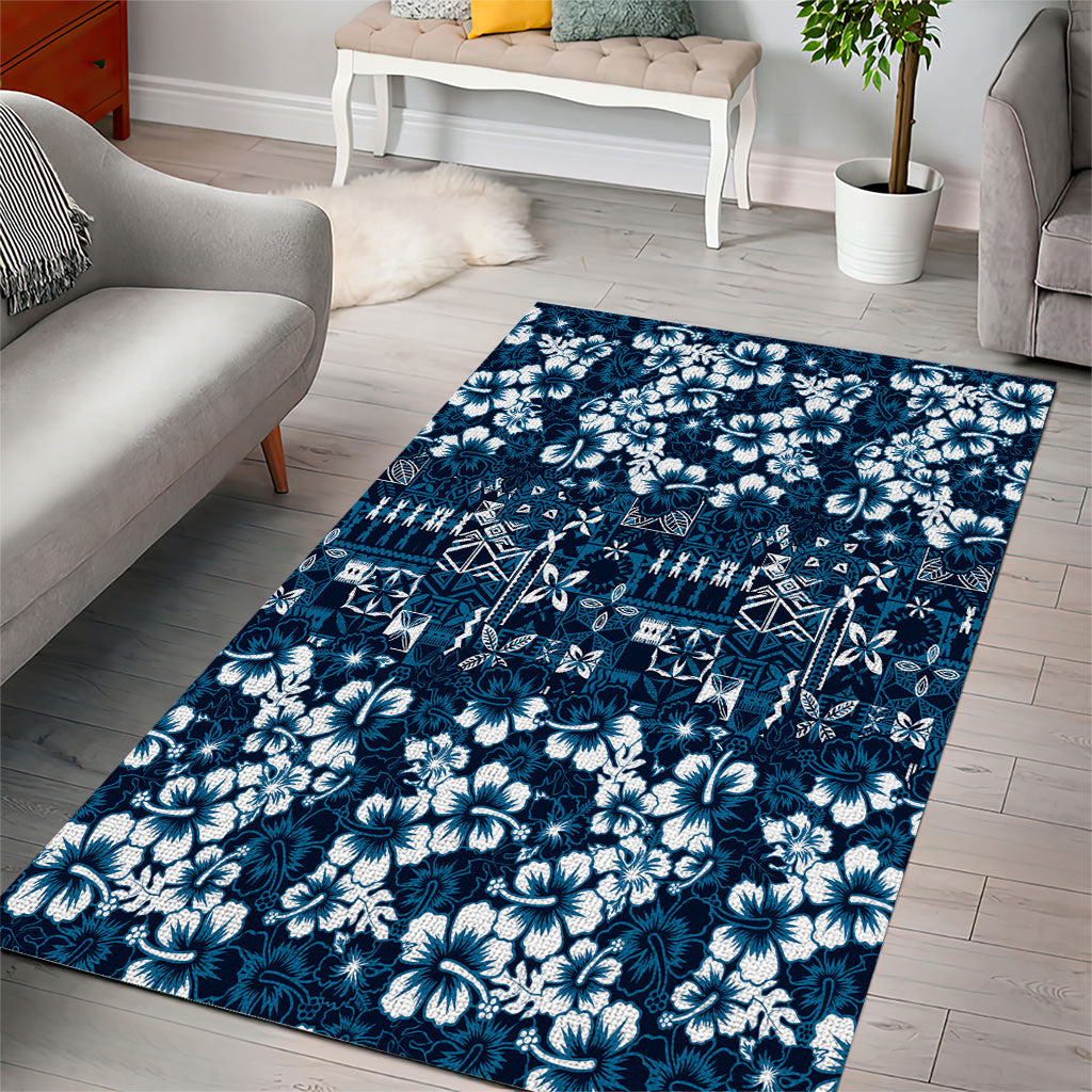 Blue Hawaiian Tapa Tribal Hibiscus Area Rug LT9 - Polynesian Pride