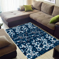 Blue Hawaiian Tapa Tribal Hibiscus Area Rug LT9 - Polynesian Pride