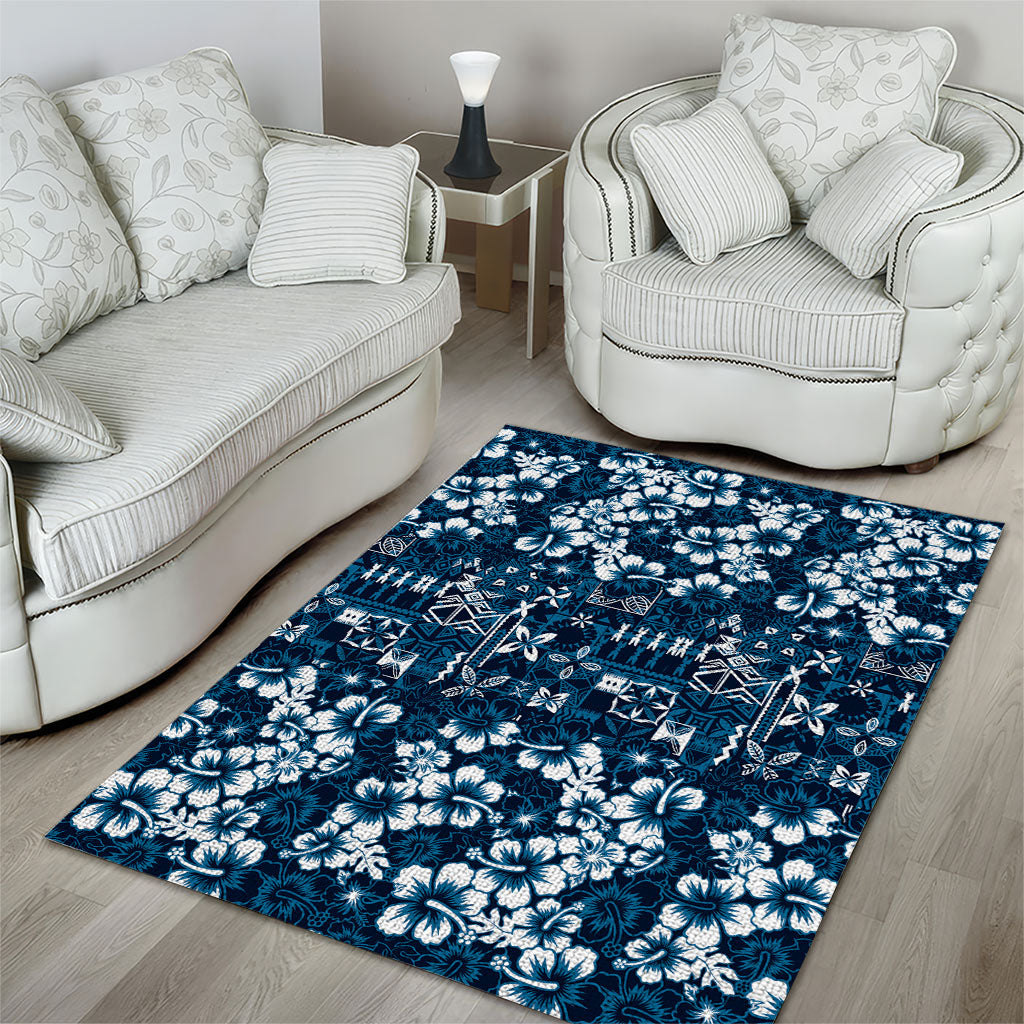Blue Hawaiian Tapa Tribal Hibiscus Area Rug LT9 - Polynesian Pride