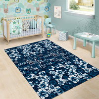 Blue Hawaiian Tapa Tribal Hibiscus Area Rug LT9 - Polynesian Pride