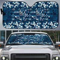 Blue Hawaiian Tapa Tribal Hibiscus Auto Sun Shade LT9 Blue - Polynesian Pride