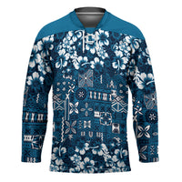 Blue Hawaiian Tapa Tribal Hibiscus Hockey Jersey LT9 Unisex Blue - Polynesian Pride