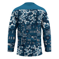 Blue Hawaiian Tapa Tribal Hibiscus Hockey Jersey LT9 - Polynesian Pride
