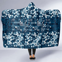 Blue Hawaiian Tapa Tribal Hibiscus Hooded Blanket LT9 One Size Blue - Polynesian Pride