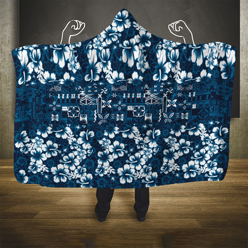 Blue Hawaiian Tapa Tribal Hibiscus Hooded Blanket LT9 - Polynesian Pride