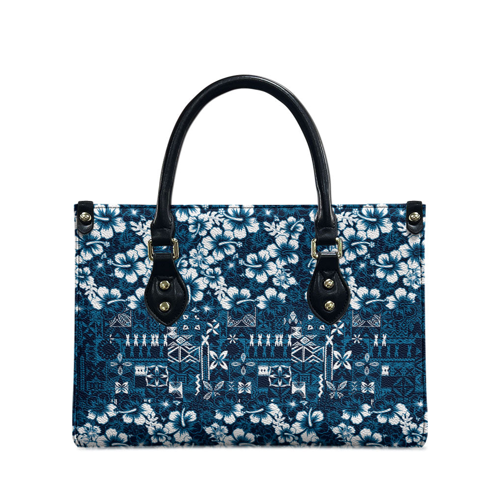 Blue Hawaiian Tapa Tribal Hibiscus Leather Bag LT9 - Polynesian Pride