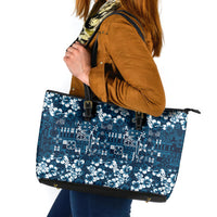 Blue Hawaiian Tapa Tribal Hibiscus Leather Tote Bag LT9 Blue - Polynesian Pride