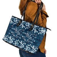 Blue Hawaiian Tapa Tribal Hibiscus Leather Tote Bag LT9 - Polynesian Pride