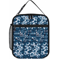 Blue Hawaiian Tapa Tribal Hibiscus Lunch Bag LT9 10.2 × 8.3 × 4.3 inch Blue - Polynesian Pride