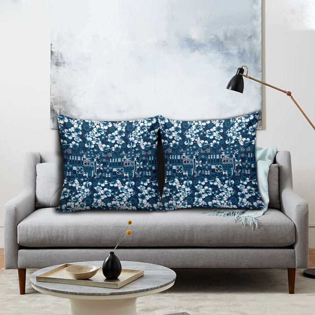 Blue Hawaiian Tapa Tribal Hibiscus Pillow Cover LT9 - Polynesian Pride