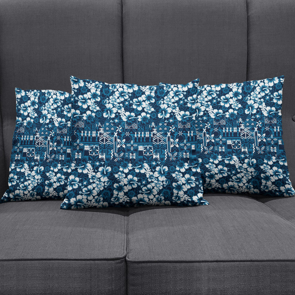 Blue Hawaiian Tapa Tribal Hibiscus Pillow Cover LT9 - Polynesian Pride