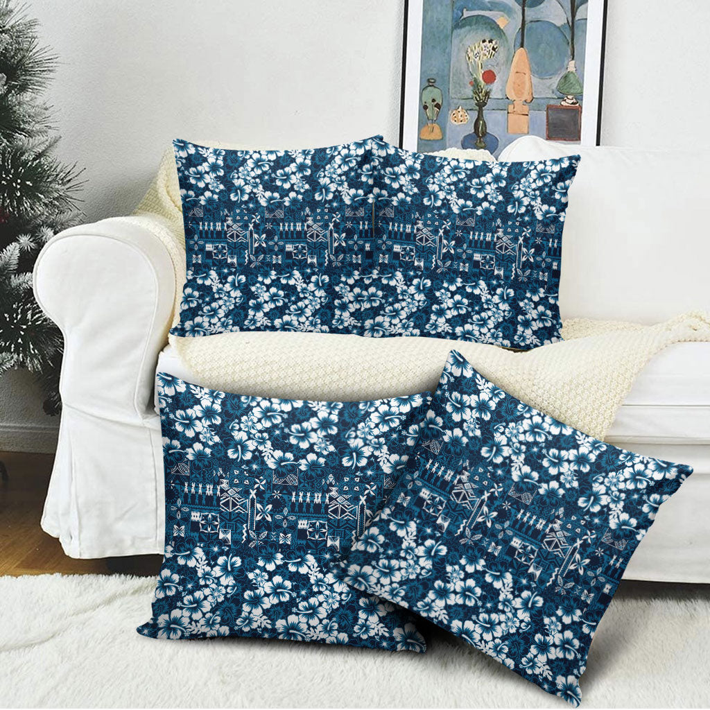Blue Hawaiian Tapa Tribal Hibiscus Pillow Cover LT9 - Polynesian Pride