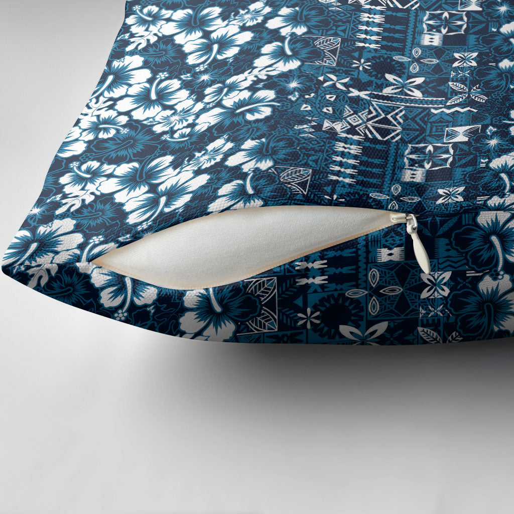 Blue Hawaiian Tapa Tribal Hibiscus Pillow Cover LT9 - Polynesian Pride