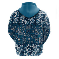 Blue Hawaiian Tapa Tribal Hibiscus Zip Hoodie LT9 - Polynesian Pride