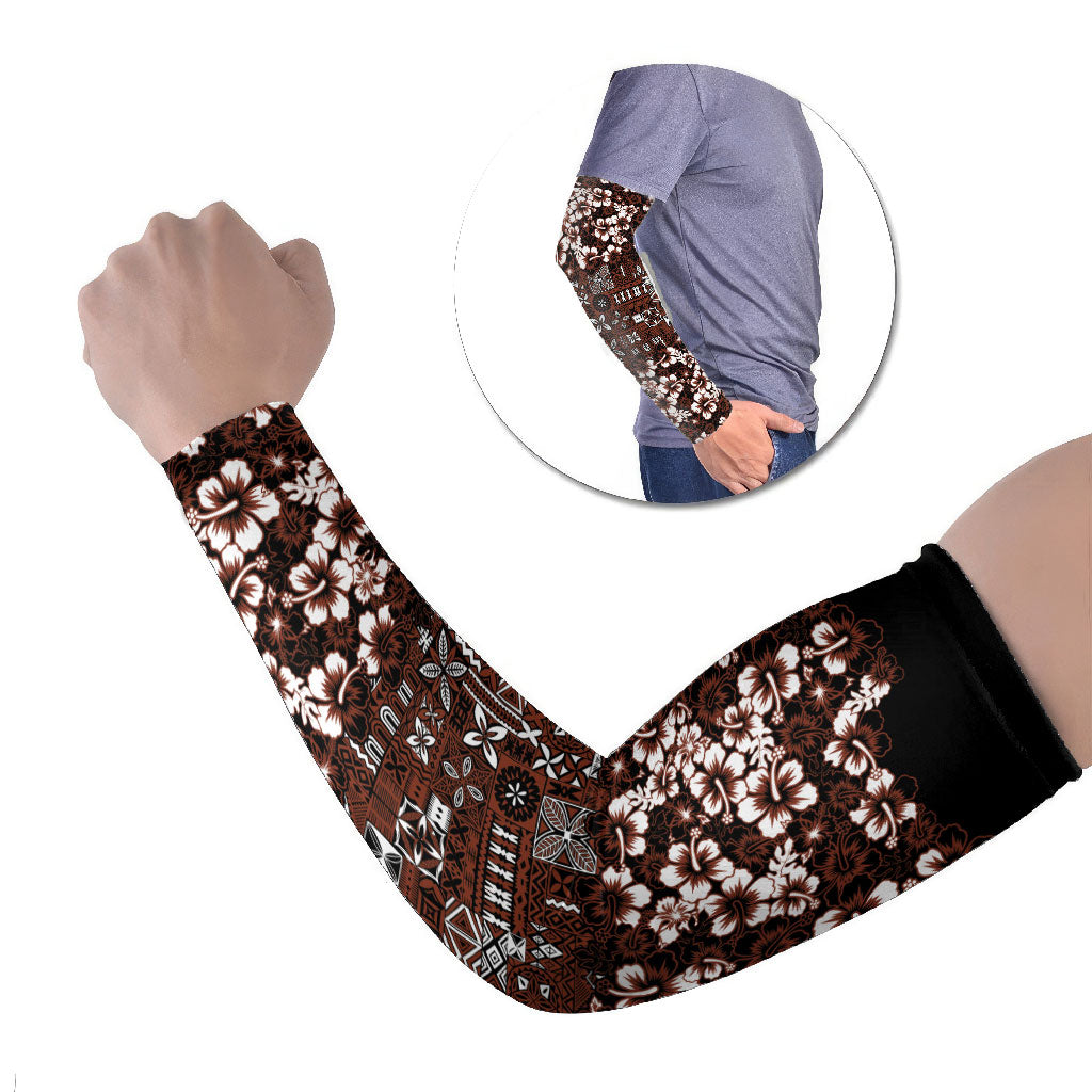 Burgundy Hawaiian Tapa Tribal Hibiscus Arm Sleeves LT9 Set of 2 Burgundy - Polynesian Pride