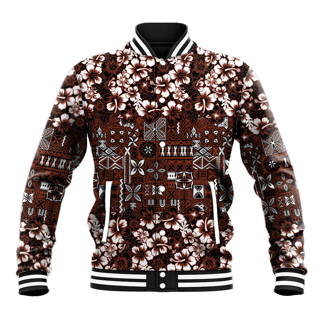 Burgundy Hawaiian Tapa Tribal Hibiscus Baseball Jacket LT9 Unisex Burgundy - Polynesian Pride