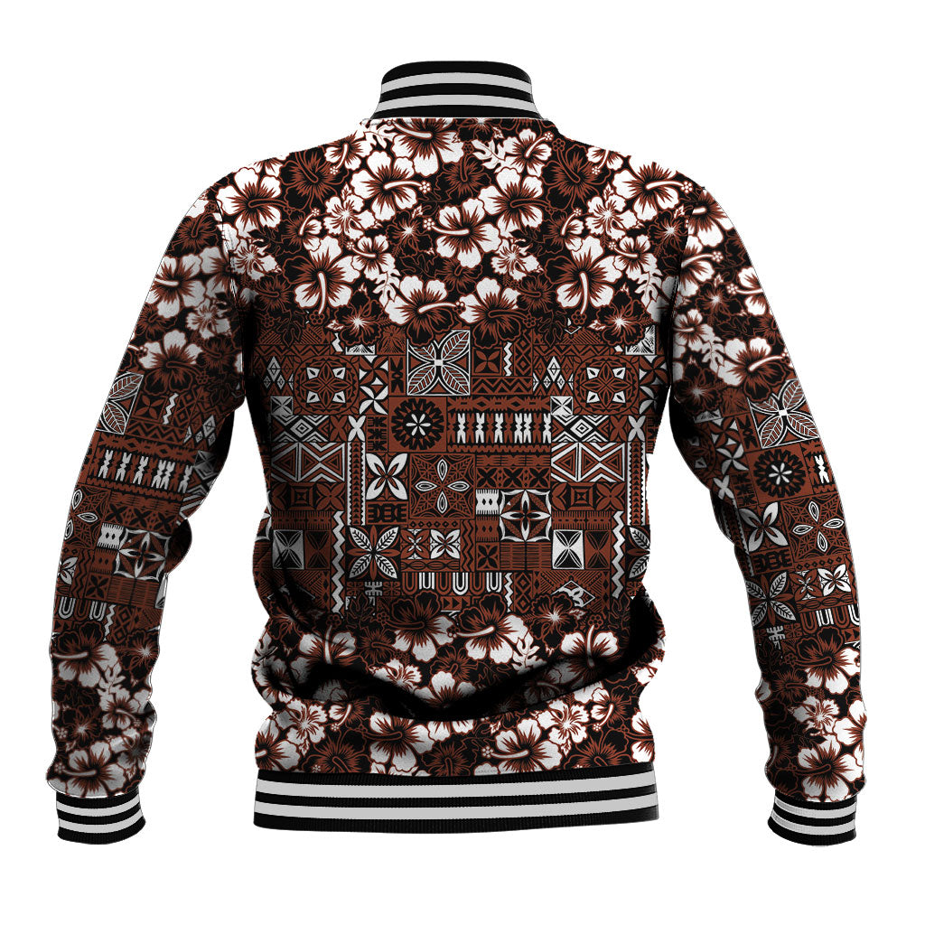 Burgundy Hawaiian Tapa Tribal Hibiscus Baseball Jacket LT9 - Polynesian Pride