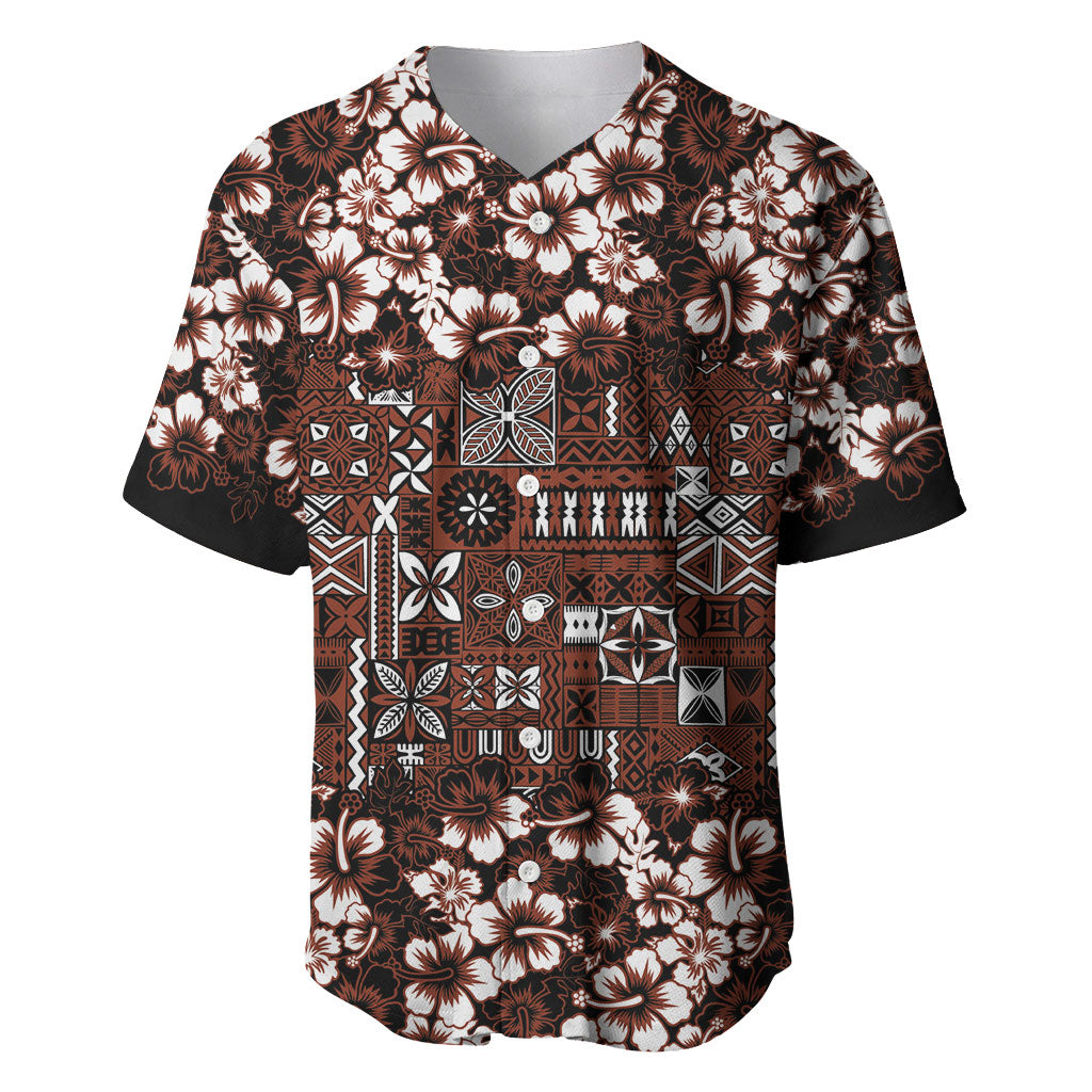 Burgundy Hawaiian Tapa Tribal Hibiscus Baseball Jersey LT9 Burgundy - Polynesian Pride