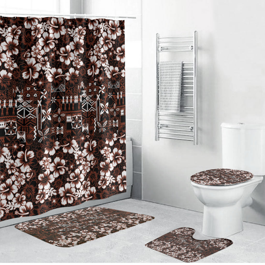 Burgundy Hawaiian Tapa Tribal Hibiscus Bathroom Set LT9 Bathroom Set (4 pcs) Burgundy - Polynesian Pride