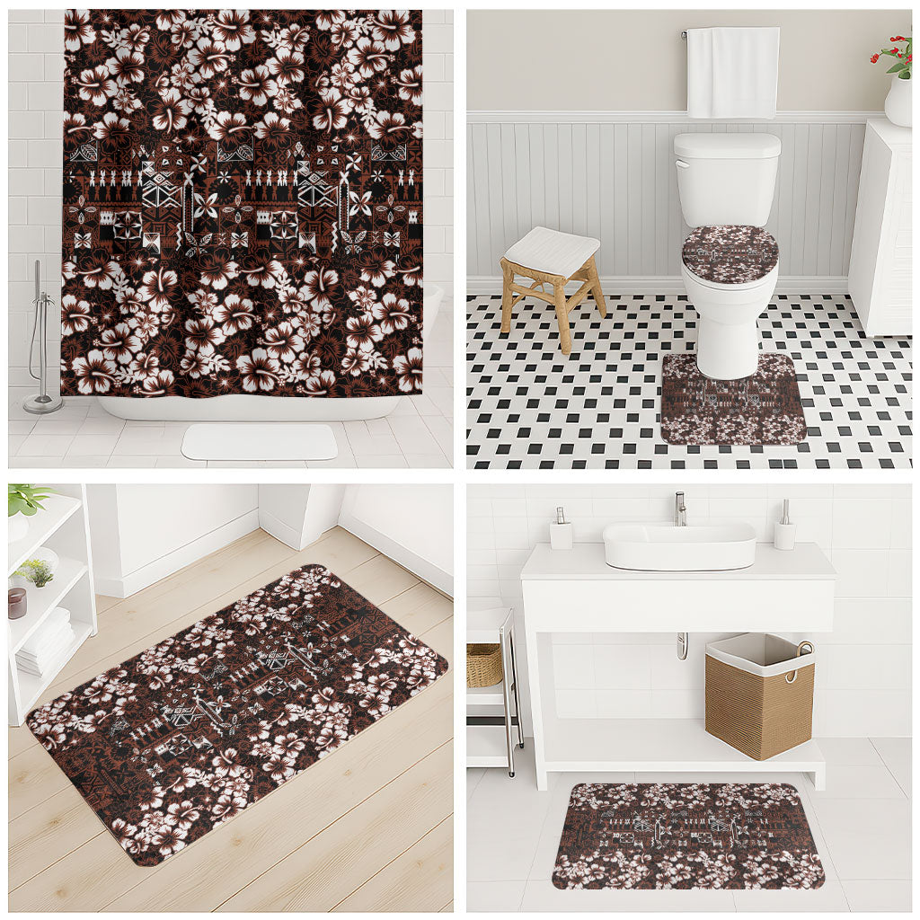 Burgundy Hawaiian Tapa Tribal Hibiscus Bathroom Set LT9 - Polynesian Pride