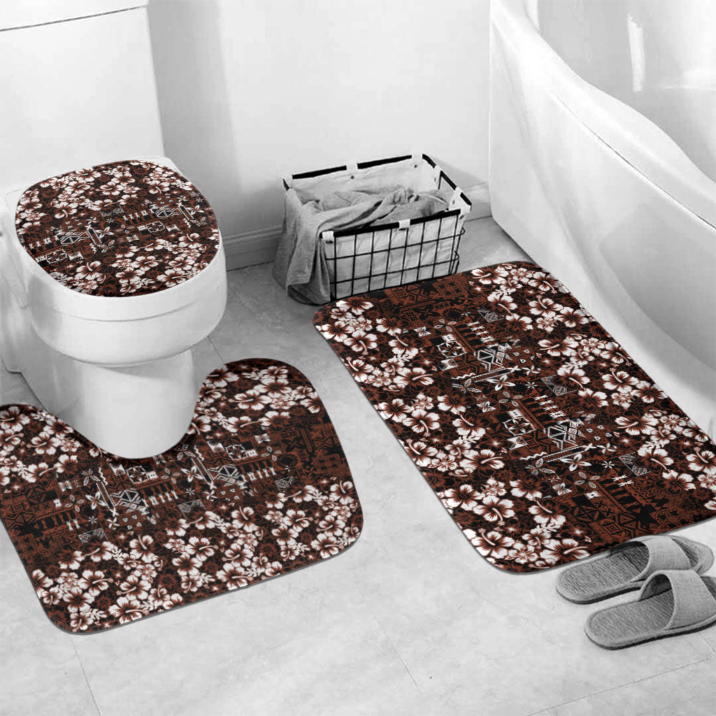 Burgundy Hawaiian Tapa Tribal Hibiscus Bathroom Set LT9 Mat Set Only (3 pcs) One Size Burgundy - Polynesian Pride