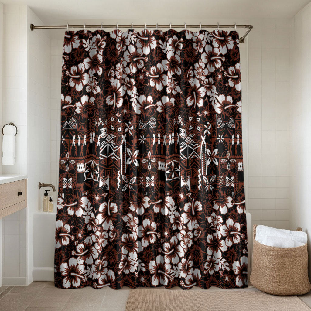 Burgundy Hawaiian Tapa Tribal Hibiscus Bathroom Set LT9 Shower Curtain Only Burgundy - Polynesian Pride