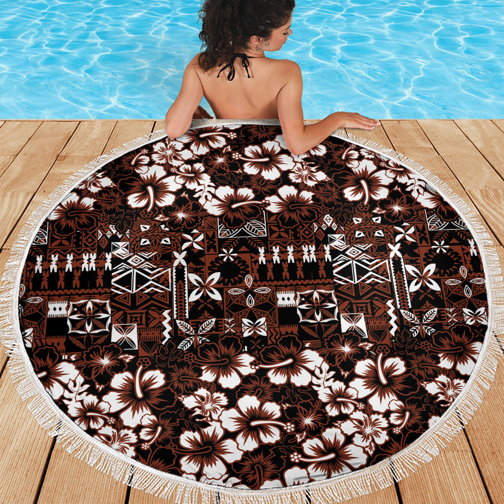 Burgundy Hawaiian Tapa Tribal Hibiscus Beach Blanket LT9 - Polynesian Pride