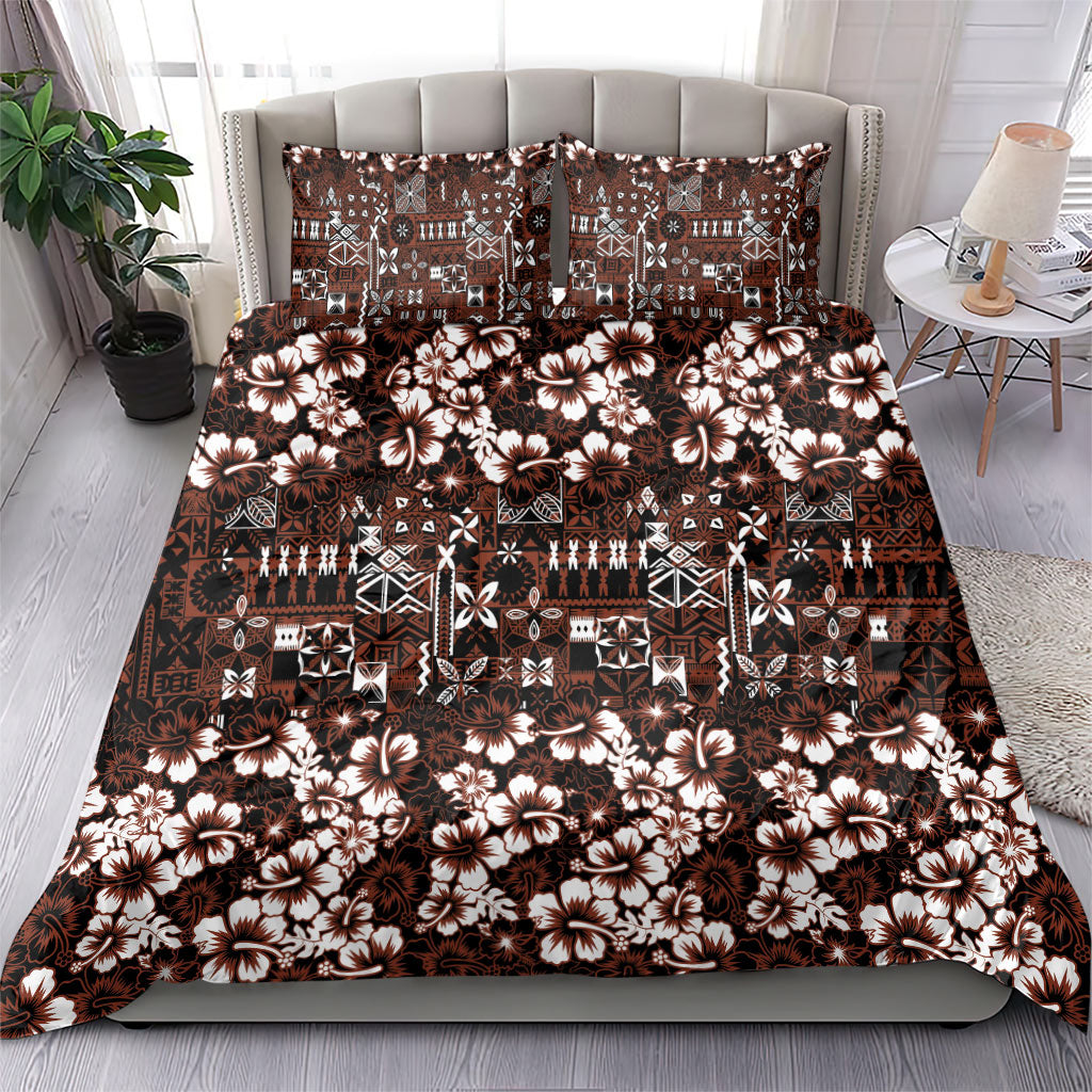 Burgundy Hawaiian Tapa Tribal Hibiscus Bedding Set LT9 - Polynesian Pride
