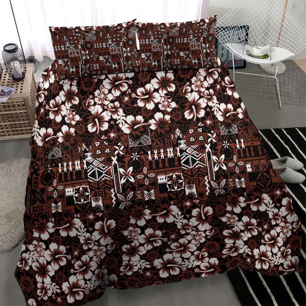 Burgundy Hawaiian Tapa Tribal Hibiscus Bedding Set LT9 - Polynesian Pride