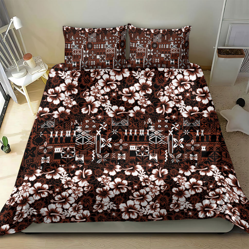 Burgundy Hawaiian Tapa Tribal Hibiscus Bedding Set LT9 - Polynesian Pride