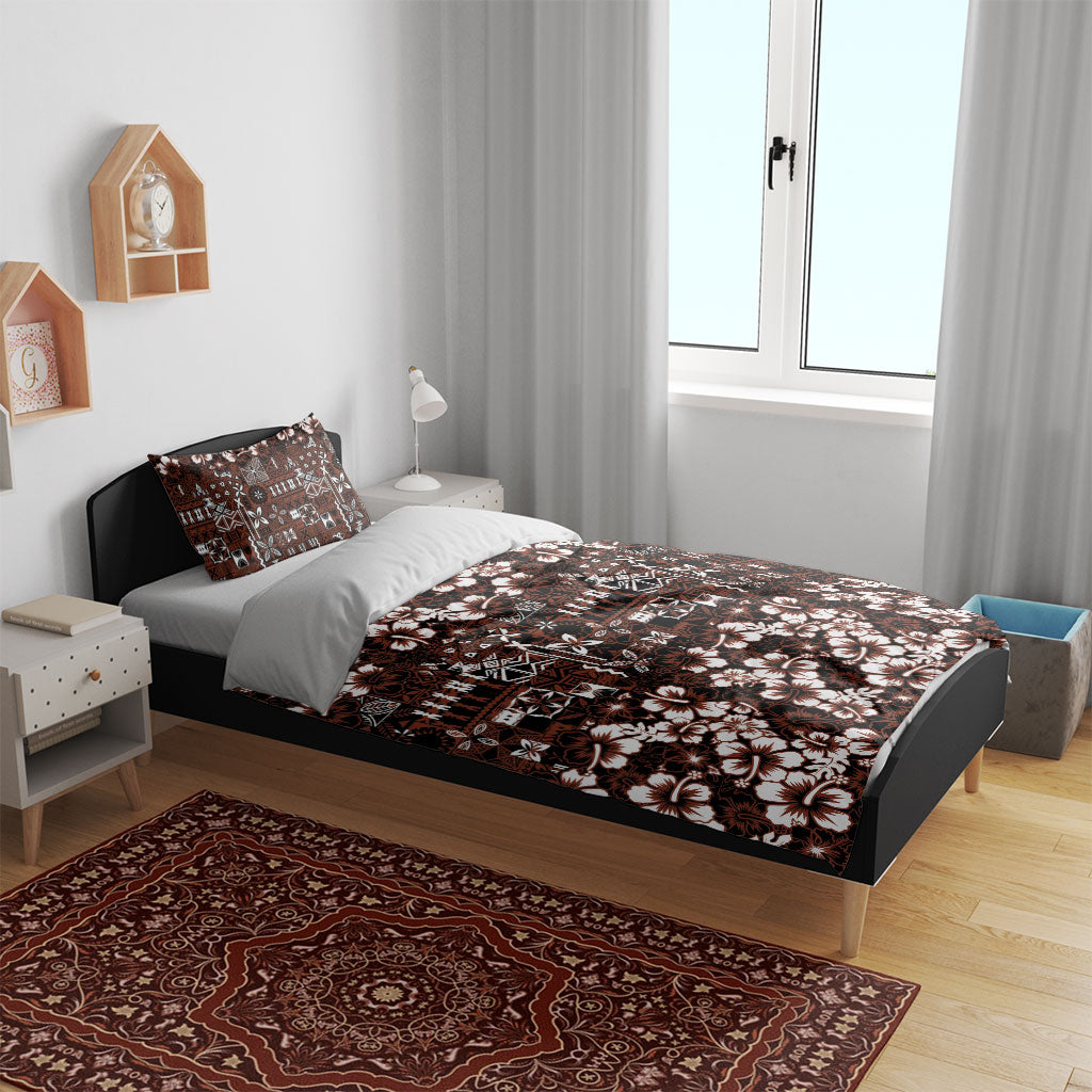 Burgundy Hawaiian Tapa Tribal Hibiscus Bedding Set LT9 - Polynesian Pride