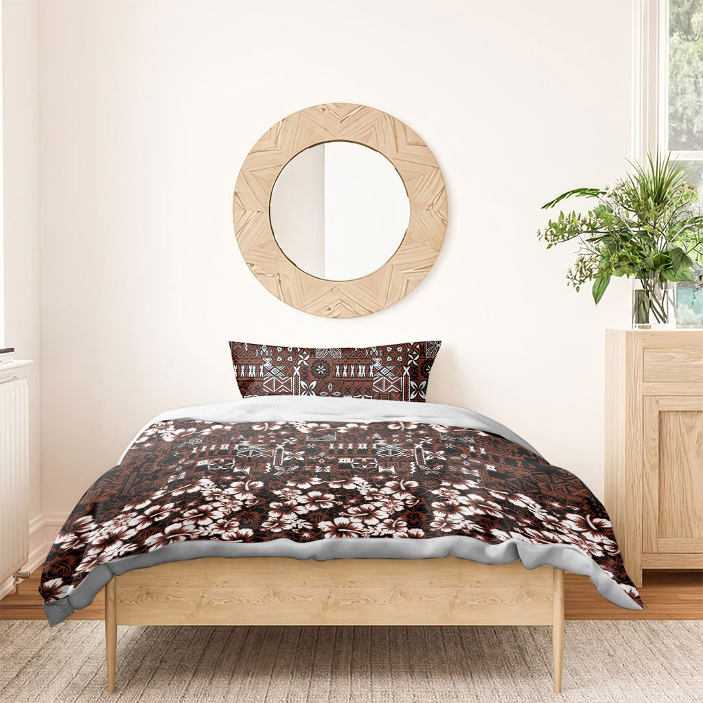Burgundy Hawaiian Tapa Tribal Hibiscus Bedding Set LT9 - Polynesian Pride