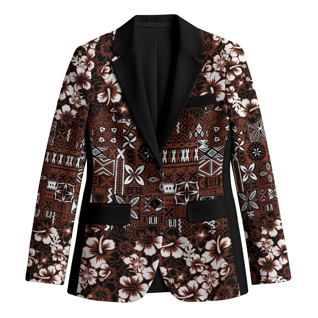 Burgundy Hawaiian Tapa Tribal Hibiscus Blazer LT9 Unisex Burgundy - Polynesian Pride