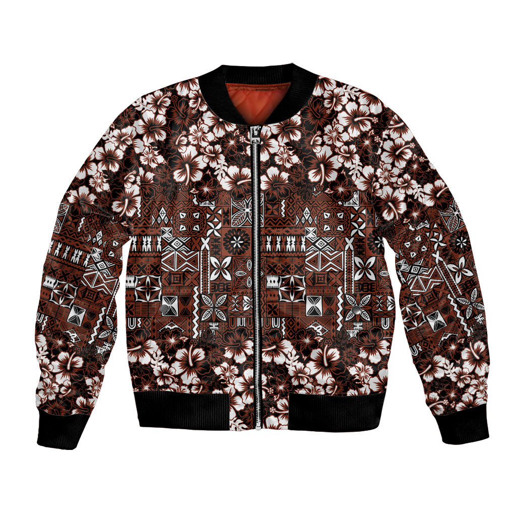 Burgundy Hawaiian Tapa Tribal Hibiscus Bomber Jacket LT9 Unisex Burgundy - Polynesian Pride
